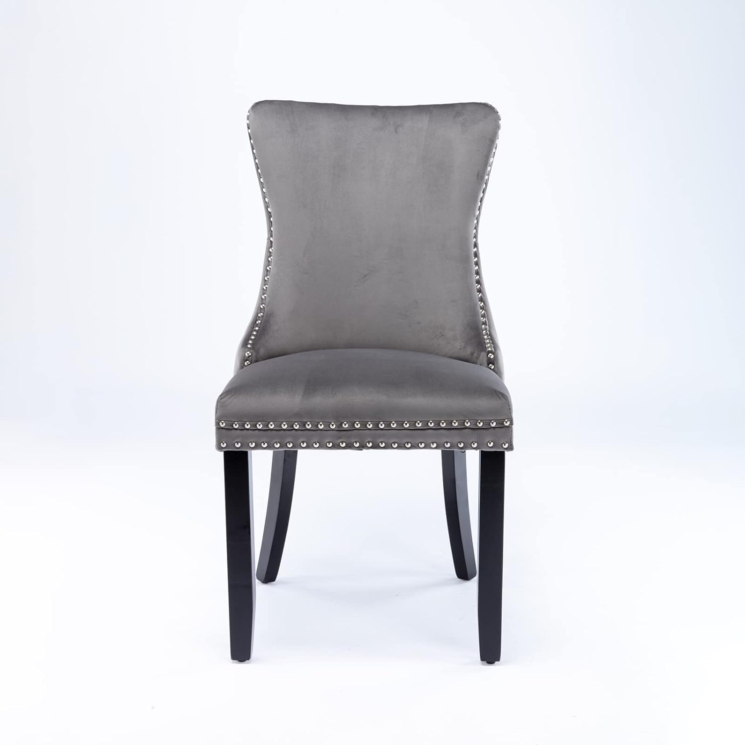 Alt View 4. Trinkets Crazed - Upholstered Wing-Back Dining Chair with Backstitching Nailhead Trim and Solid Wood Legs,Set of 2 - gray.