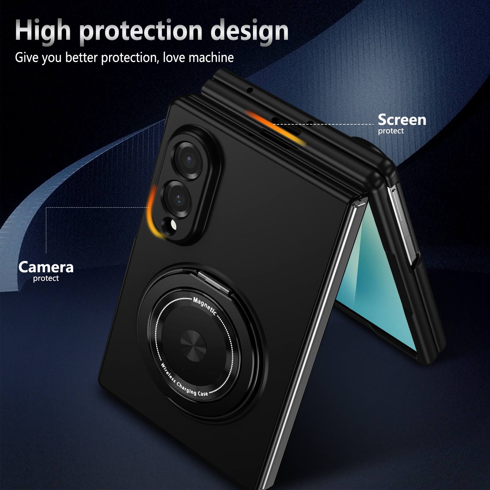 High protection design  
Give you better protection, love machine  

Screen protect  
Camera protect  
Magnetic Wireless Charging Case