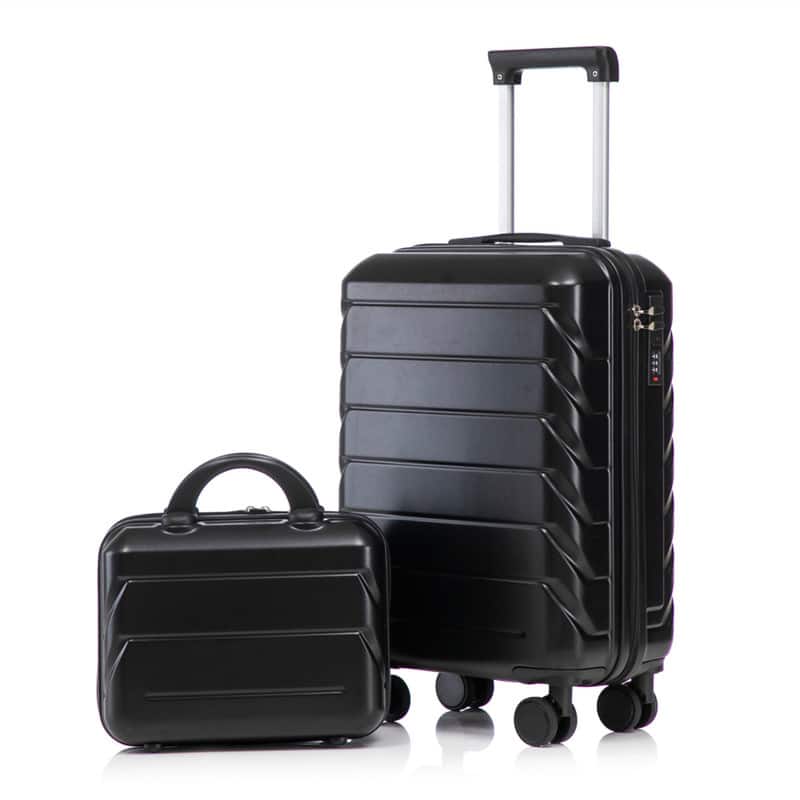 HTUTWOO - 14"/20" Set of 2 ABS Spinner Wheel Luggage with Combination Lock - 360° Rotating Handle, Anti-Fall Protective Cover - Black
