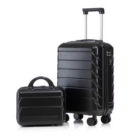 HTUTWOO - 14"/20" Set of 2 ABS Spinner Wheel Luggage with Combination Lock - 360° Rotating Handle, Anti-Fall Protective Cover - Black