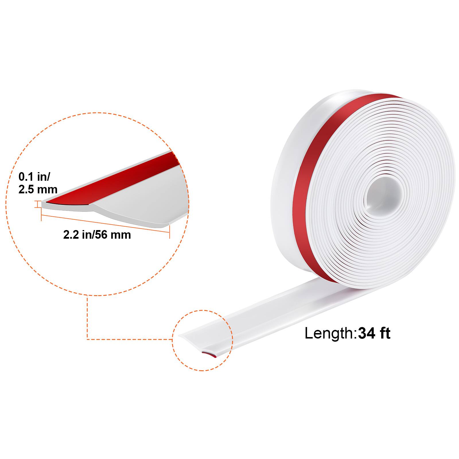 0.1 in/ 2.5 mm  
2.2 in/56 mm  
Length: 34 ft
