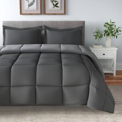 Front. Hivvago - Twin/Twin XL Traditional Microfiber Reversible 3 Piece Comforter Set in Grey - Grey.