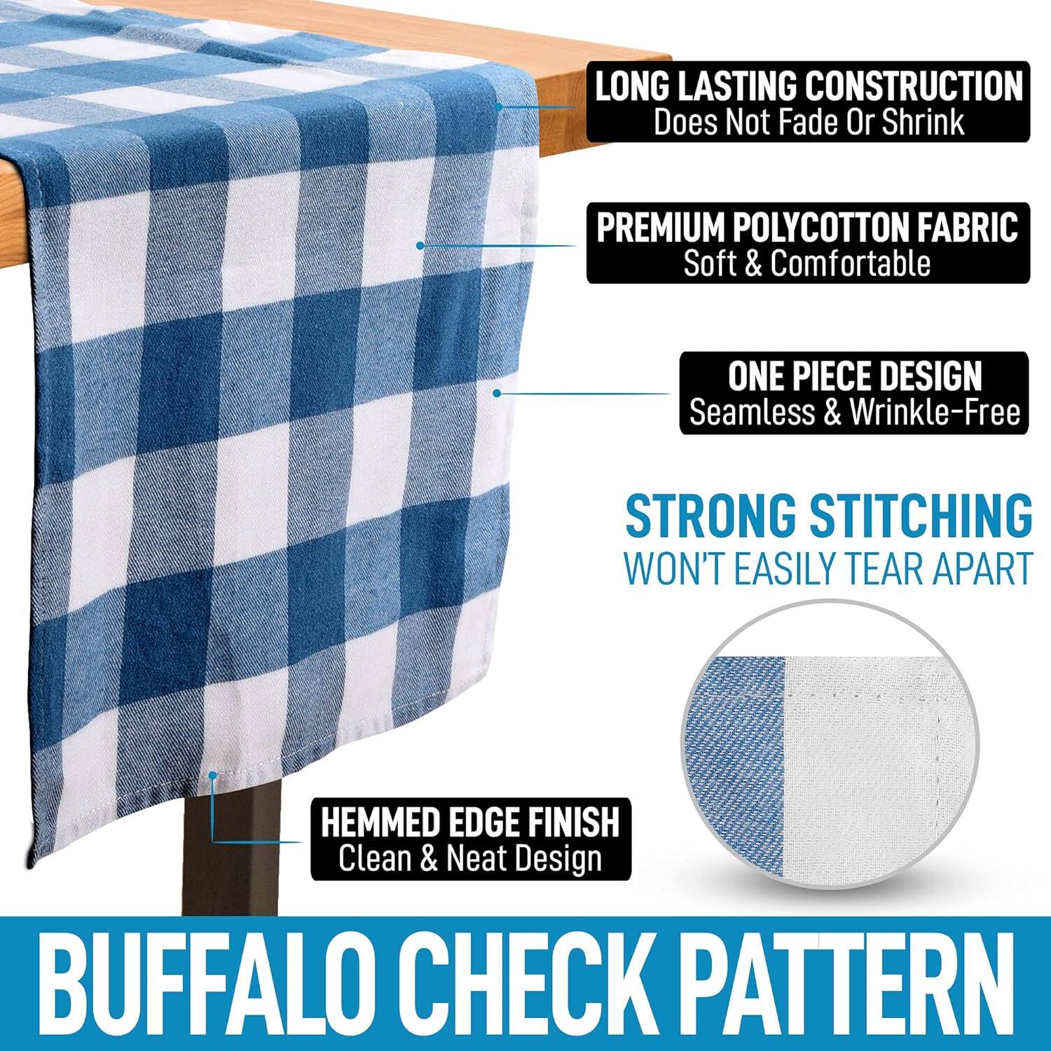 LONG LASTING CONSTRUCTION  
Does Not Fade Or Shrink  

PREMIUM POLYCOTTON FABRIC  
Soft & Comfortable  

ONE PIECE DESIGN  
Seamless & Wrinkle-Free  

STRONG STITCHING  
WON'T EASILY TEAR APART  

HEMMED EDGE FINISH  
Clean & Neat Design  

BUFFALO CHECK PATTERN