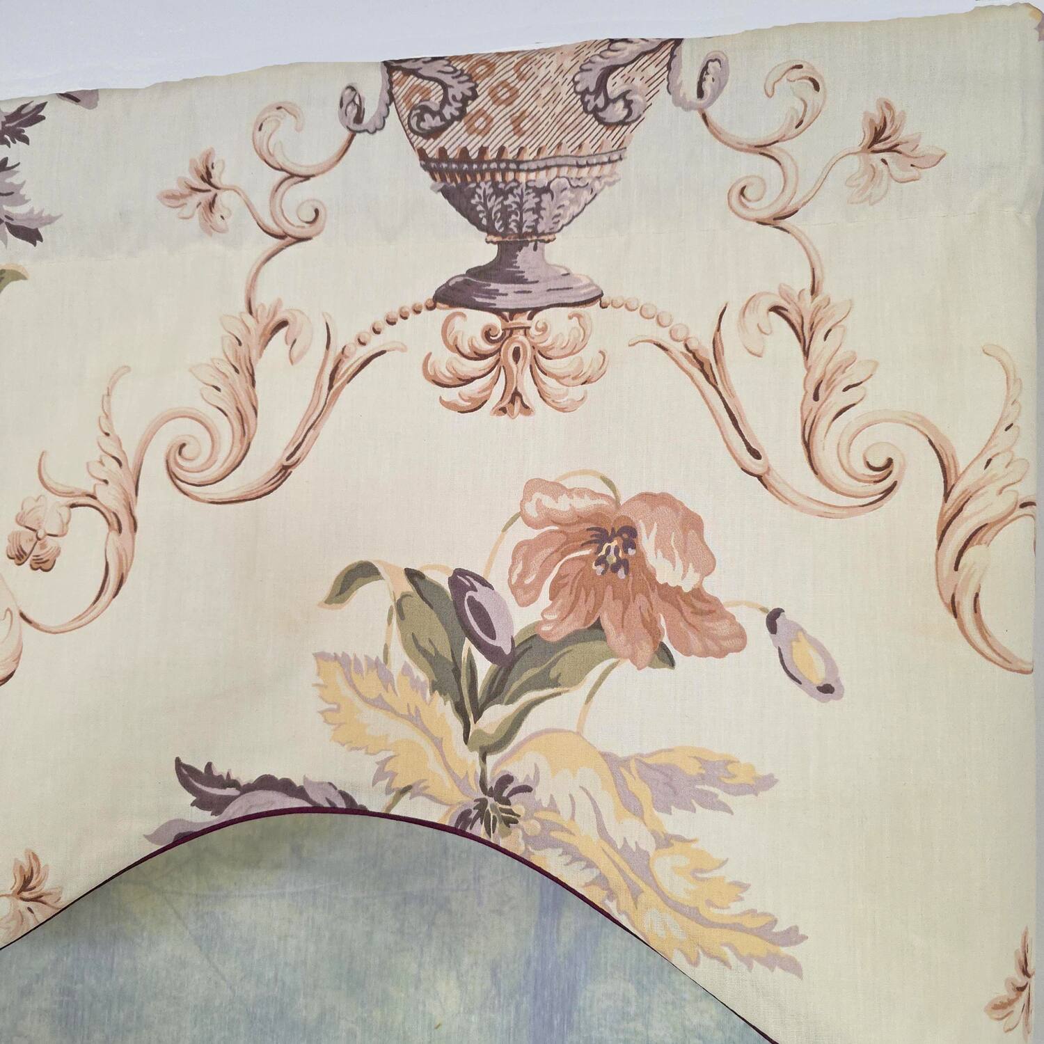 Back. RLF Home - RLF Home Urn Corded Cornice Window Valance 100% Cotton Lined Rod Pocket 50" x 17" Purple - Purple.