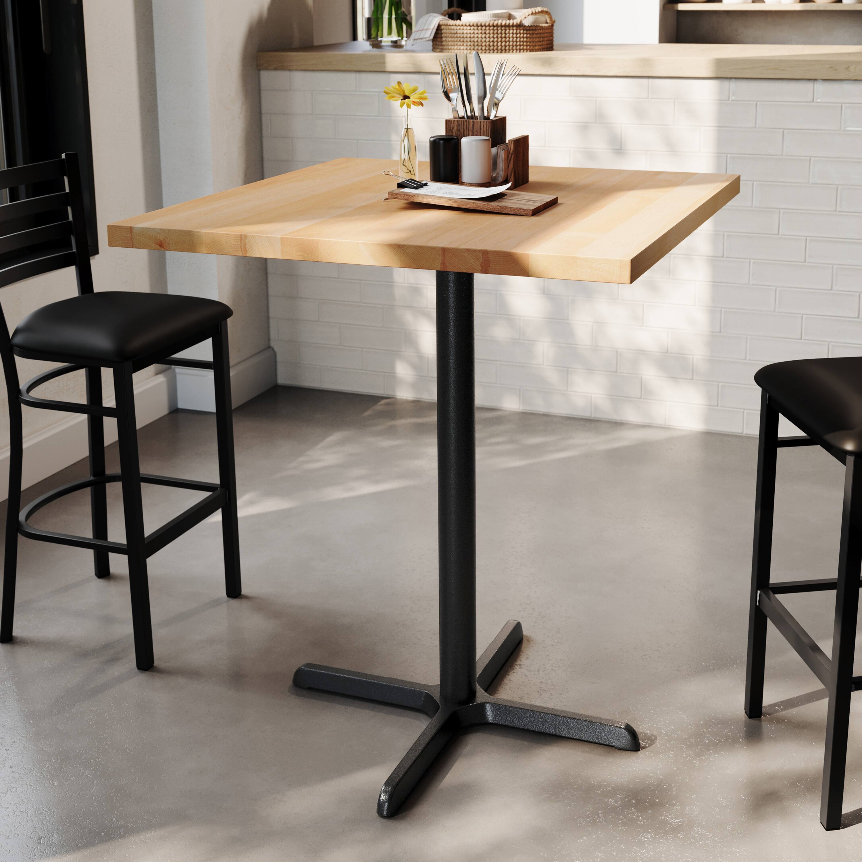 Alt View 2. Flash Furniture - Bennett 36" Square Solid Wood Commercial Indoor Tabletop in Natural with 30" x 30" Bar Height Rust-Resistant Black Cast - Natural.