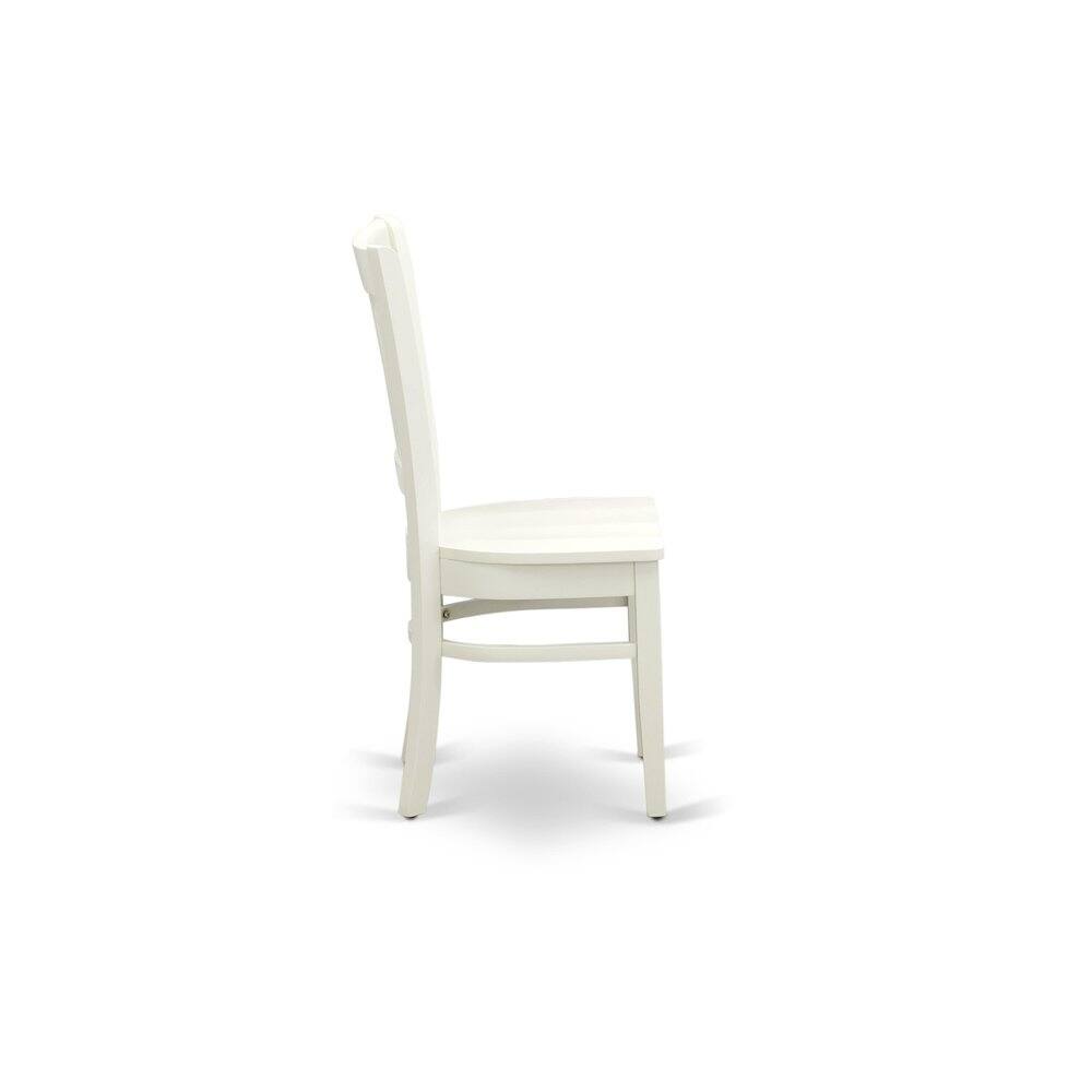 Left. East West Furniture - AMVA3-LWH-W - 3-Pc Dining Room Table Set- 2 Dining Room Chair and Dining Table - Wooden Seat and Slatted Chair Back - Linen White.