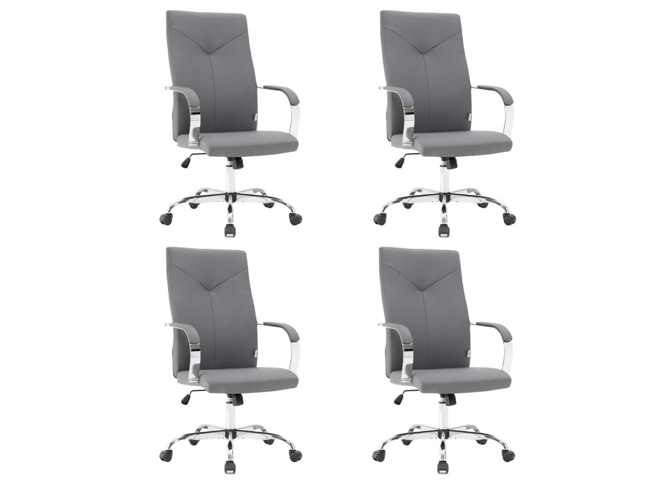 LeisureMod - Set of 4 Sonora Modern High-Back Leather Computer Office Chair with Adjustable Height and Swivel for Home Office - Gray