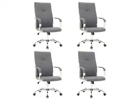 LeisureMod - Set of 4 Sonora Modern High-Back Leather Computer Office Chair with Adjustable Height and Swivel for Home Office - Gray
