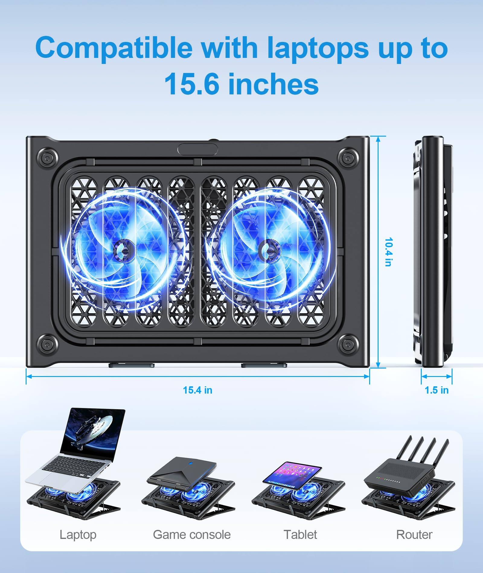 Compatible with laptops up to 15.6 inches

10.4 in  
15.4 in  
1.5 in

Laptop  
Game console  
Tablet  
Router
