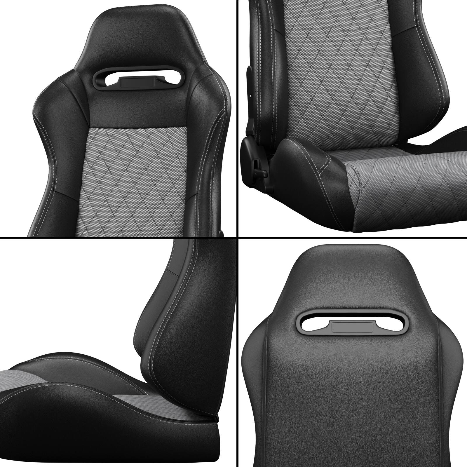 Left. LOVMOR - 2-Piece Universal Bucket Racing Seat Set with Dual Lock Sliders, 90 to 180 Recline, Brackets Not Included - Black+ Gray.
