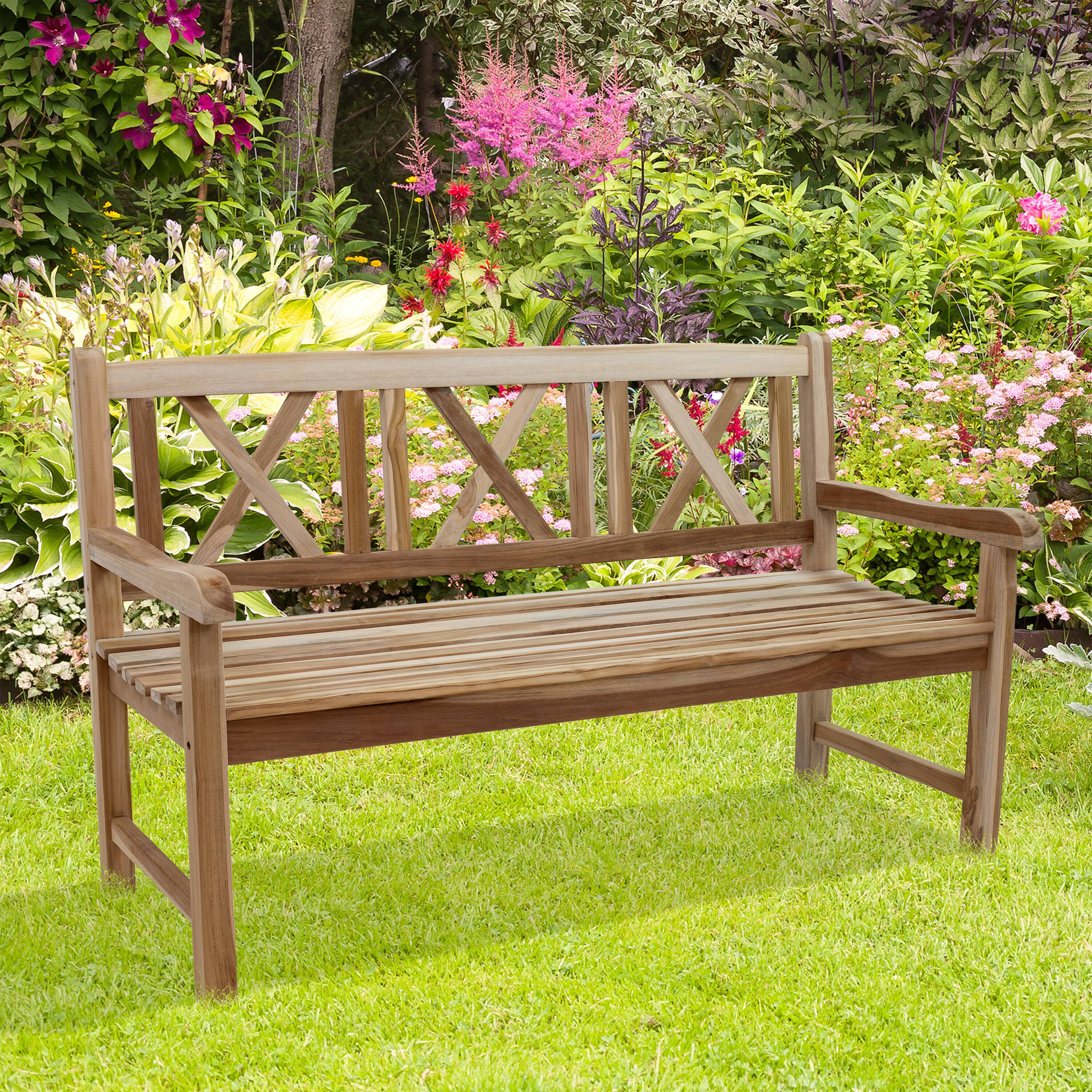 Alt View 8. Sunnydaze - 2-Person Wooden Teak Patio Garden Bench with Backrest - Brown.