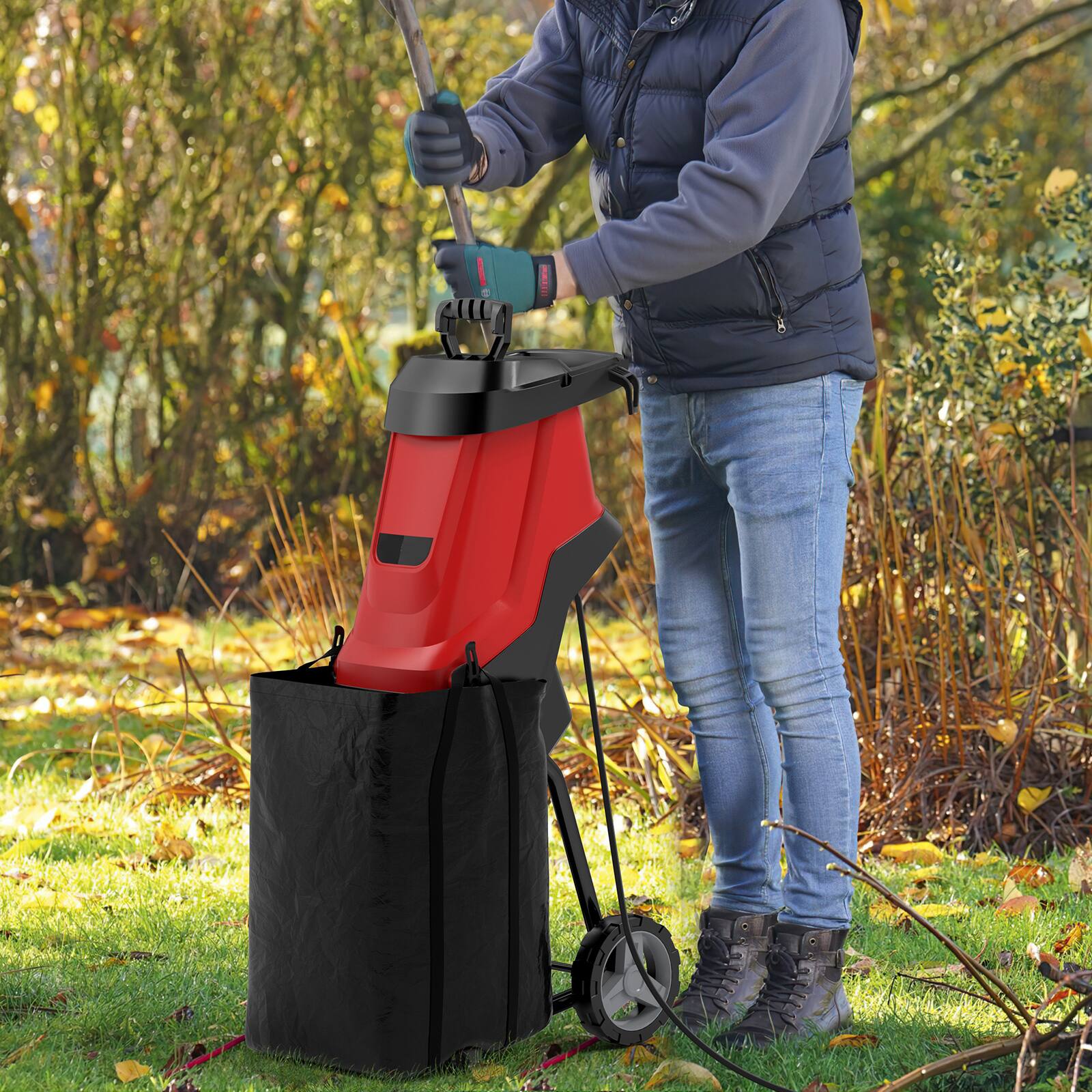 Angle. SKONYON - Electric Wood Chipper with High Power Motor Fast Shredding and Large Feed Capacity - Red.