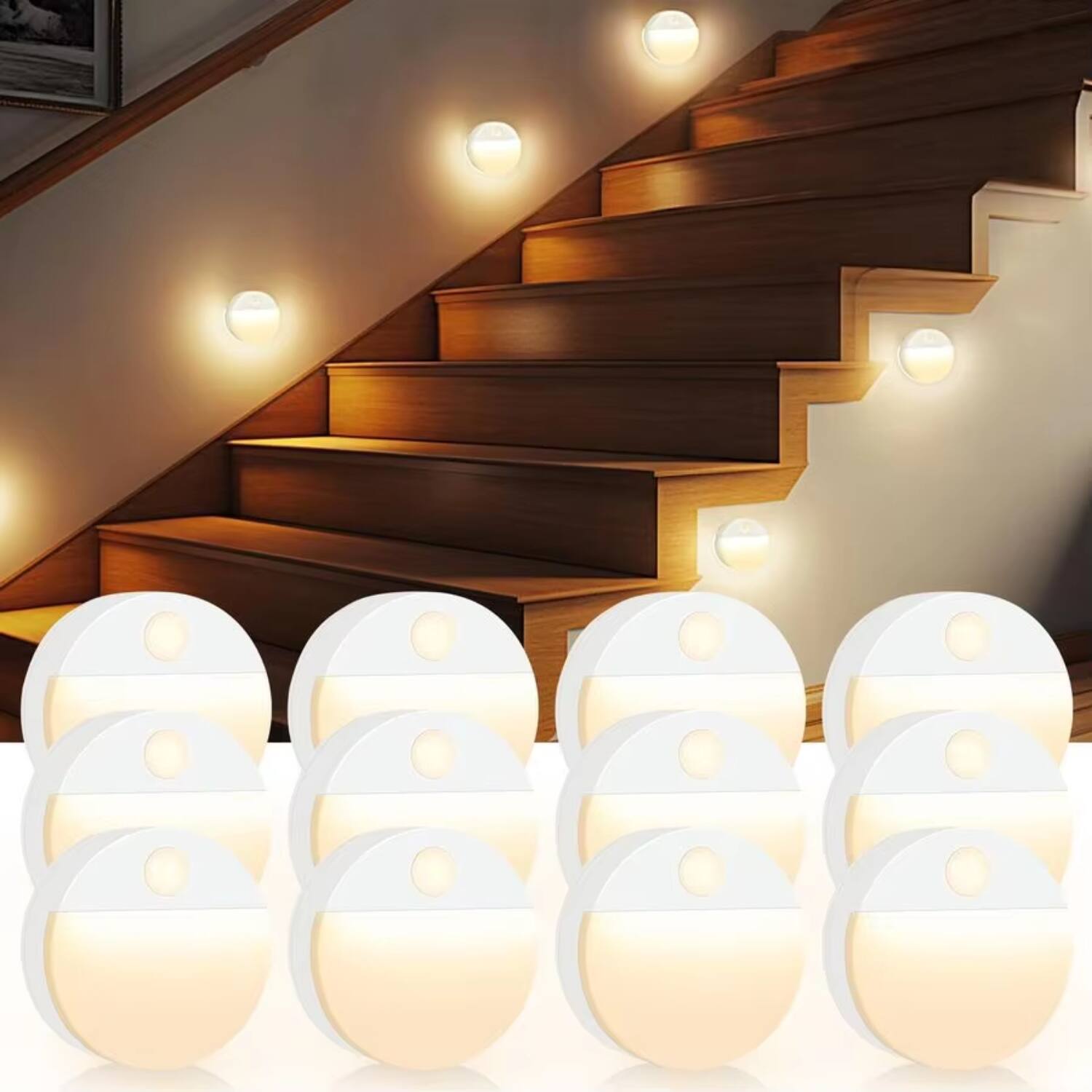 Front. Luckbyte - Motion Sensor LED Stair Light Battery Operated Stick On Night Light for Closet Hallway Indoor - White.
