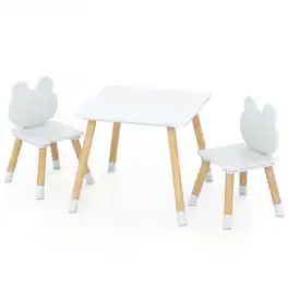 Gymax - Kids Table & Chairs Set Children Multi-Activity Desk & Frog-Shaped Chair Set w/Wooden Legs - White