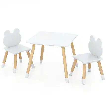 Front. Gymax - Gymax Kids Table & Chairs Set Children Multi-Activity Desk & Frog-Shaped Chair Set w/Wooden Legs - White.