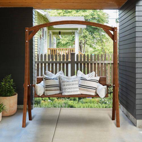 Alt View 9. Winado - Wooden Porch Swing Frame Only w/ Curved Arch Top A-Frame for 4/5FT Porch Swing for Indoor Outdoor Garden Patio Backyard - Brown.