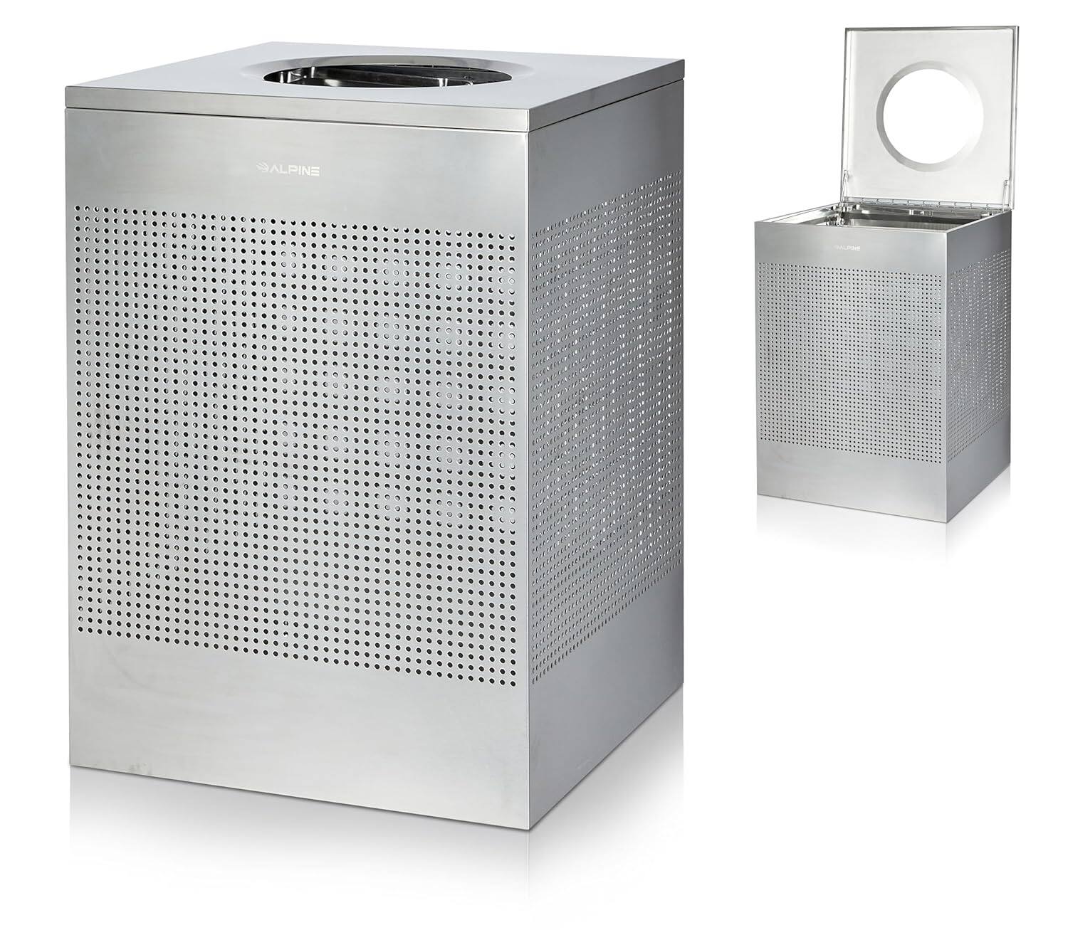 Alt View 5. Alpine Industries - 40 Gallon Stainless Steel Square Perforated Indoor Trash Can - Silver.