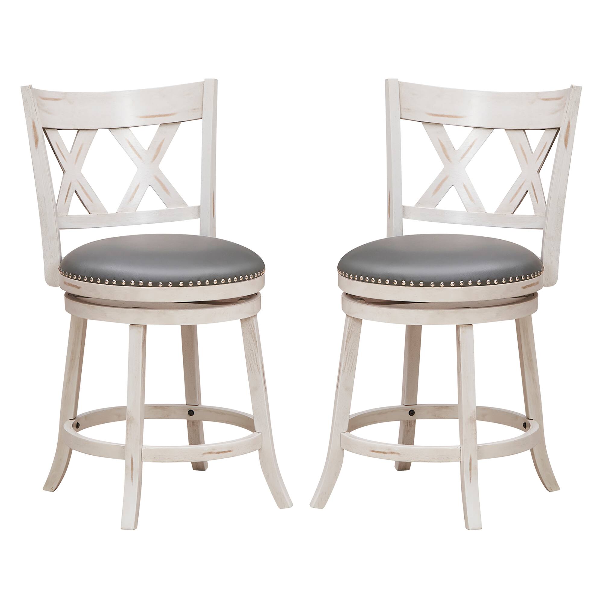 Alt View 9. Gymax - Gymax 25.5'' Swivel Bar Stools Set of 4 Solid Wood Stools w/ X-shaped Backrests Antique White & Gray - Antique White, Gray.