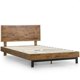 Hivvago - Full size Solid Wood Modern Platform Bed Frame with Adjustable Height Headboard - Brown