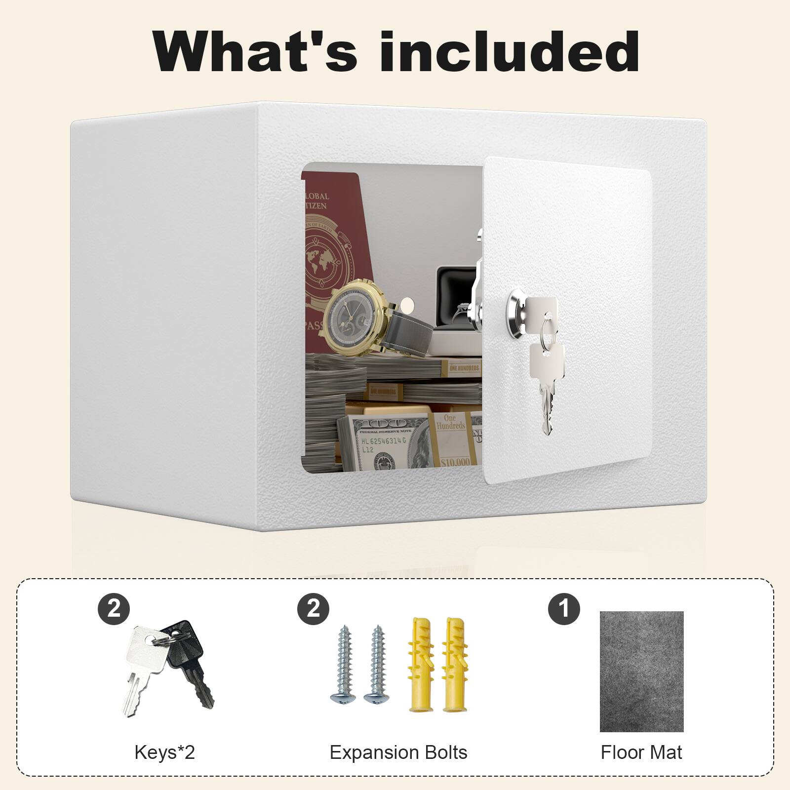What's included

- Keys*2
- Expansion Bolts*2
- Floor Mat*1