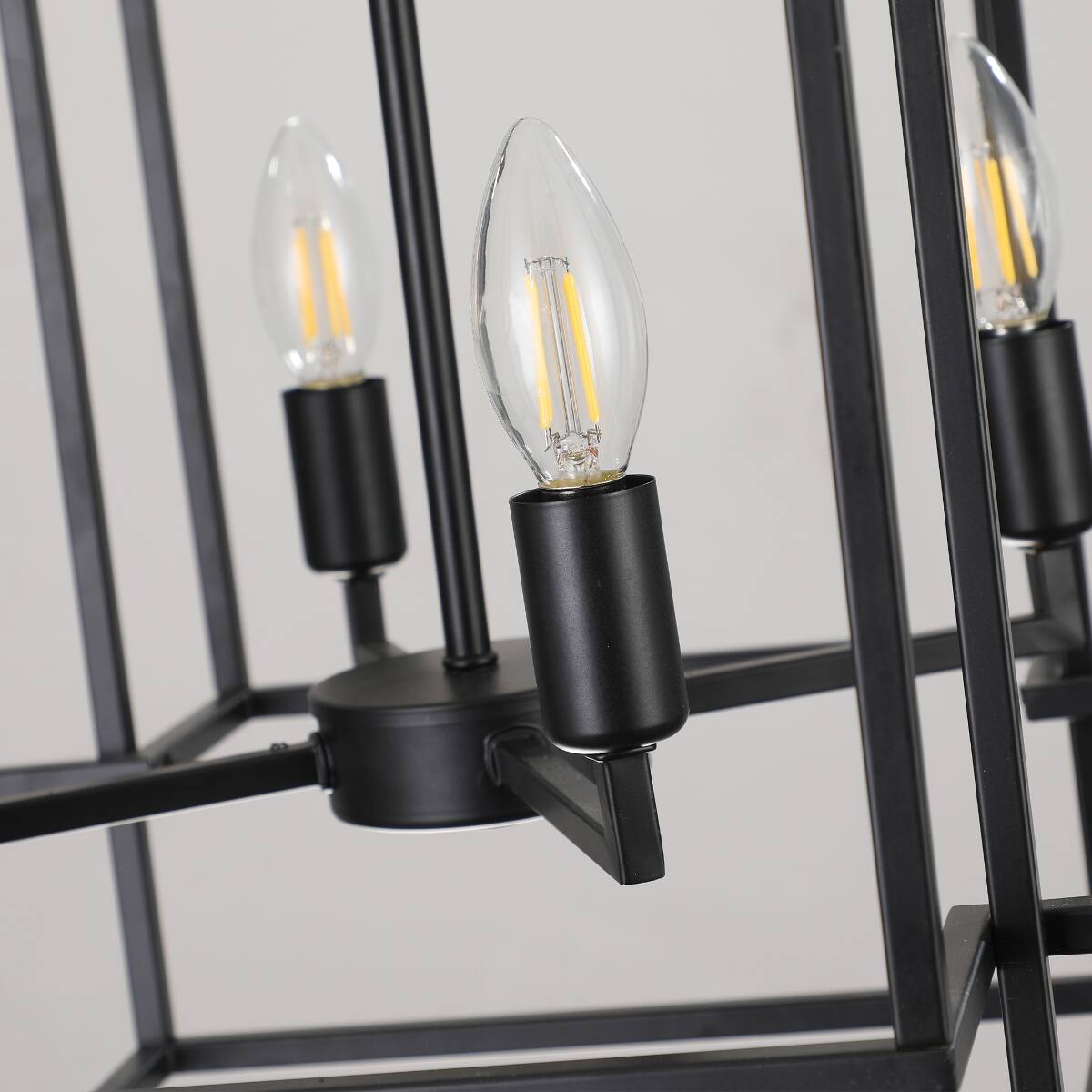 Alt View 4. Loheer - Loheer 8-Light Pendant Chandelier, Black Geometric Iron Frame, Adjustable Hanging Light for Living Room or Dining Room.