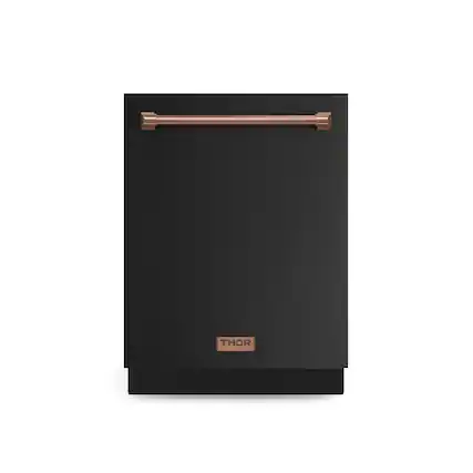 Front. Thor Kitchen - Gordon Ramsay Series by THOR Kitchen 24 Inch Dishwasher with Rose Gold Hardware - Black.