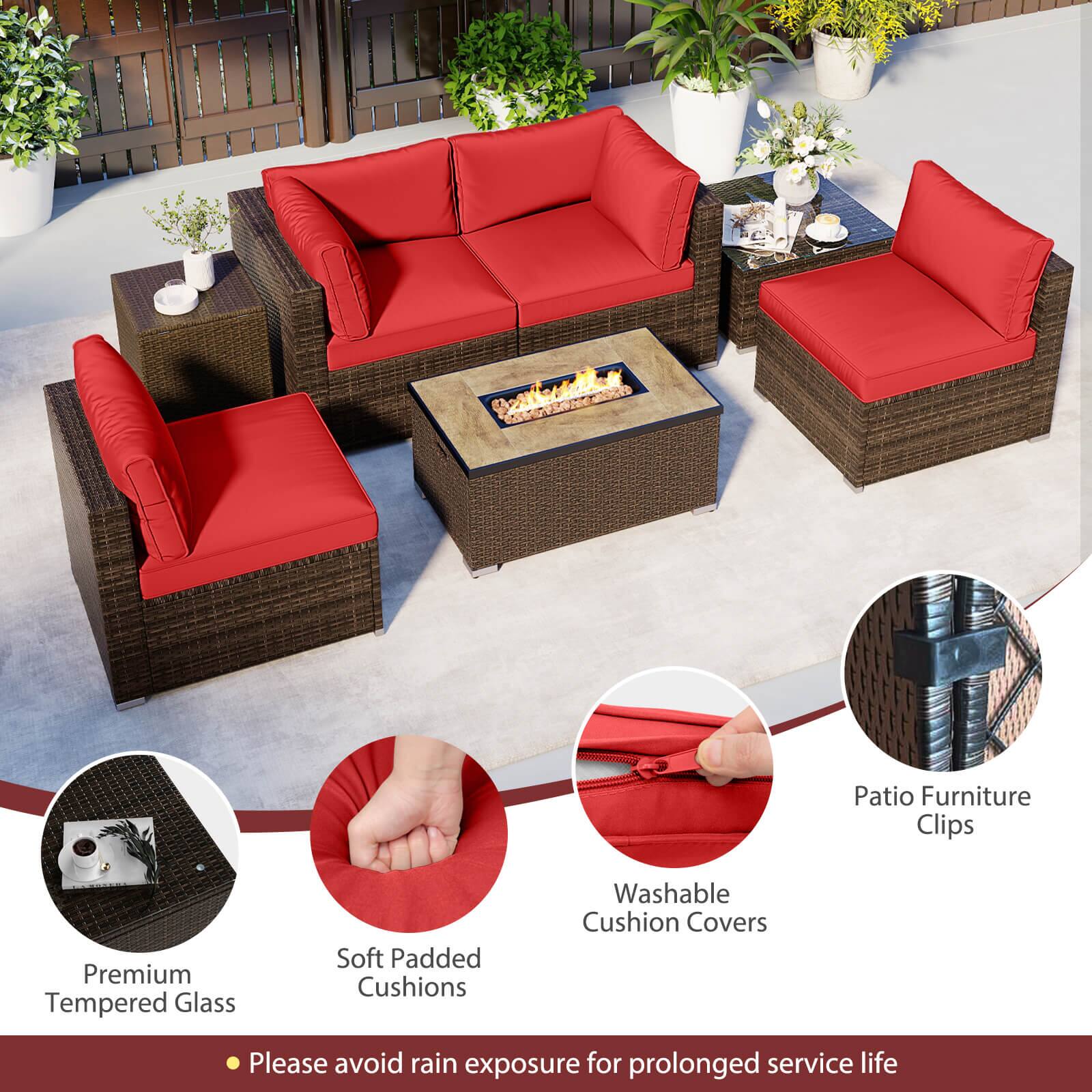 Patio Furniture Clips  
Premium Tempered Glass  
Soft Padded Cushions  
Washable Cushion Covers  

Please avoid rain exposure for prolonged service life