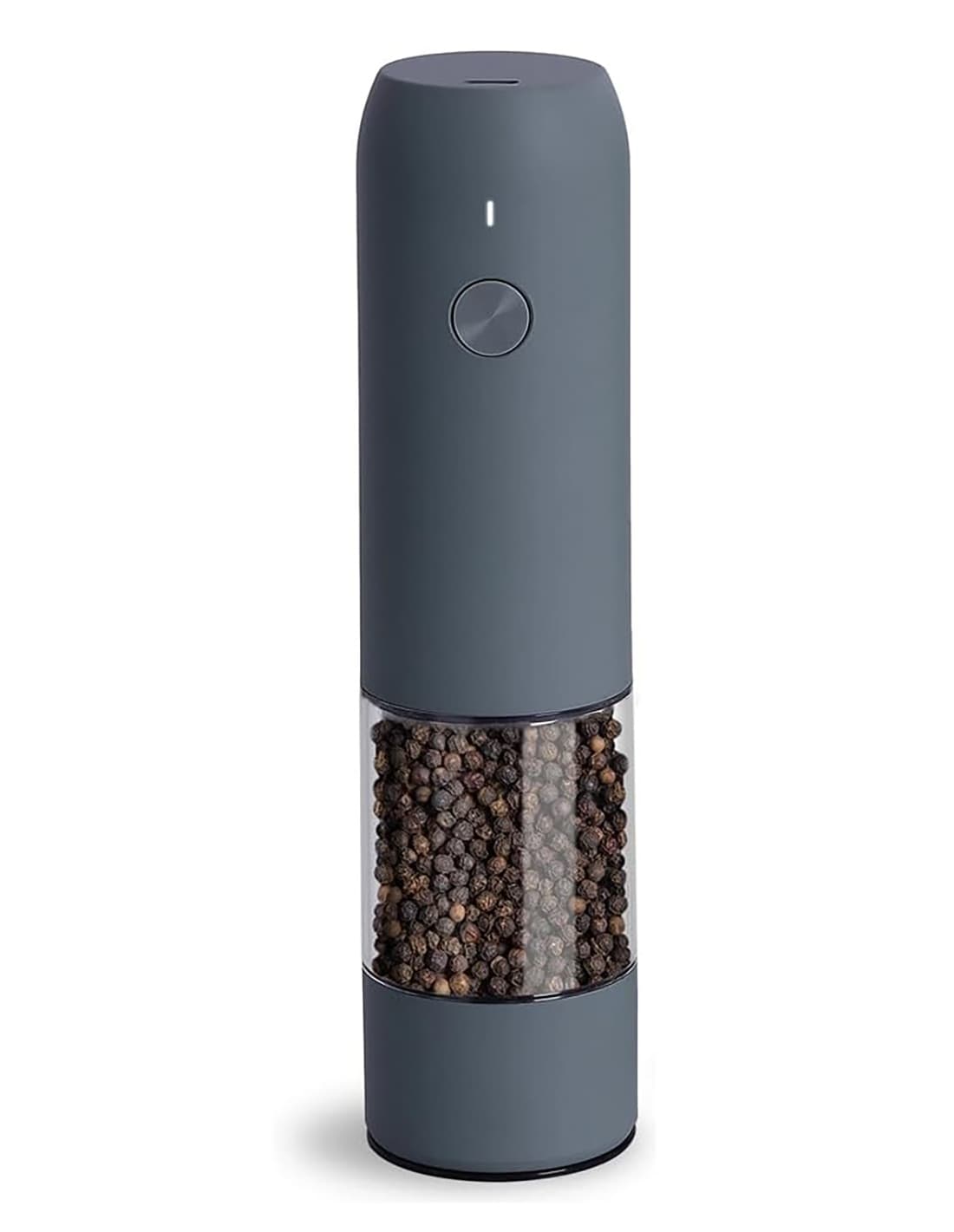 Front. FINEAK - USB Rechargeable Electric Pepper Grinder in Blue Gray with LED Light, 1-Pack - Blue.