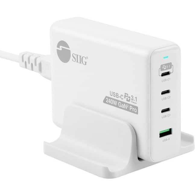 SIIG Inc - SIIG 240W GaN PD 3.1 Charger - 3C1A - Portable USB Type-C Charger - Maximum 240W output totally - USB C1 up to 140W / - White