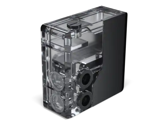 Front. Phanteks - Phanteks Glacier EZ-Fit 120RES-DDC Body, Compact Reservoir with 16mm Fittings, D-RGB, Black - Black.