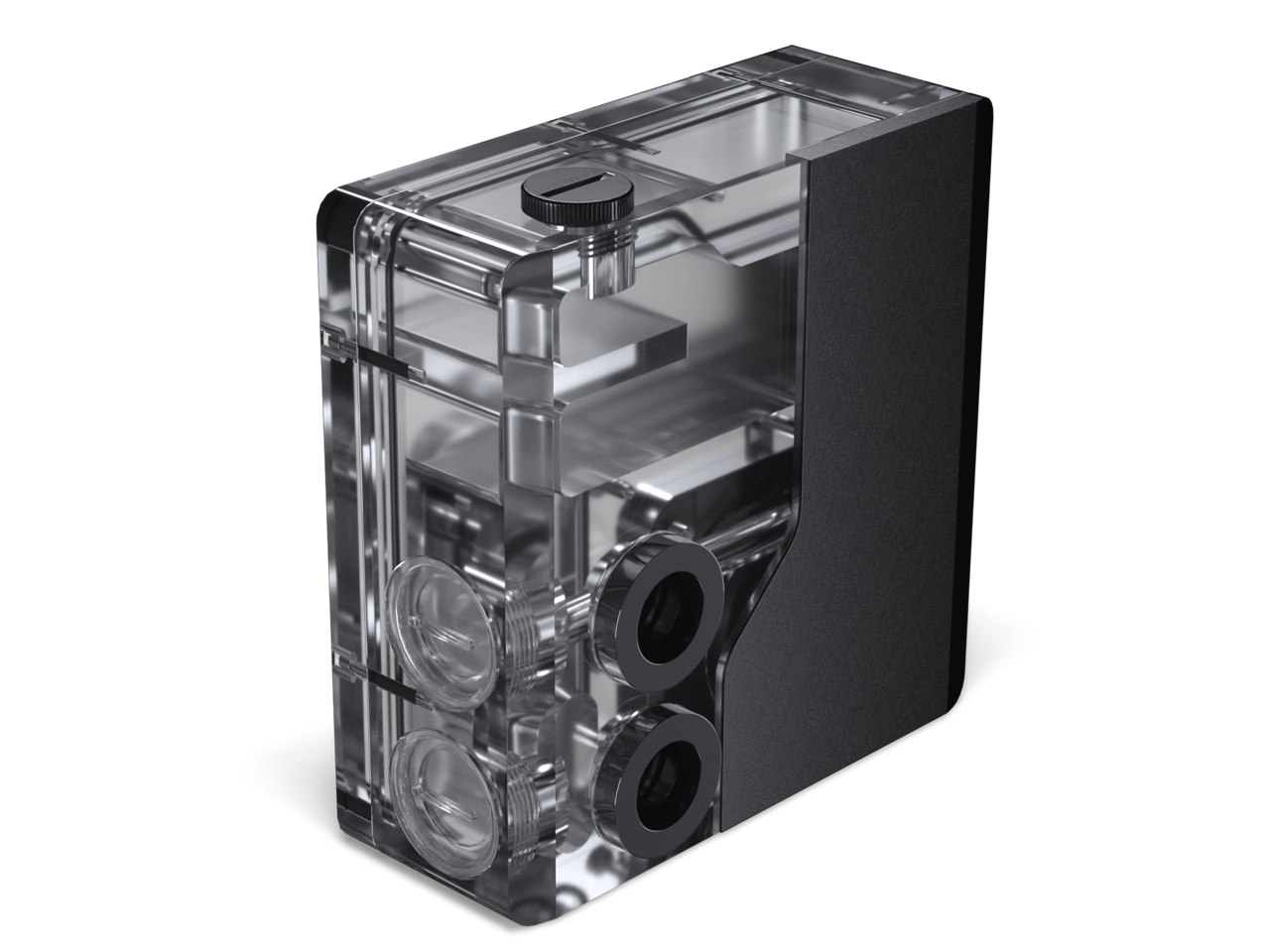 Front. Phanteks - Phanteks Glacier EZ-Fit 120RES-DDC Body, Compact Reservoir with 16mm Fittings, D-RGB, Black - Black.