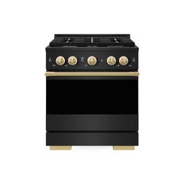 ZLINE - Autograph 30 in. 4.2 cu. ft. Marino Dual Fuel Freestanding Range with 4 Gas Burners in Black Steel with Gold Accents - Black Stainless Steel