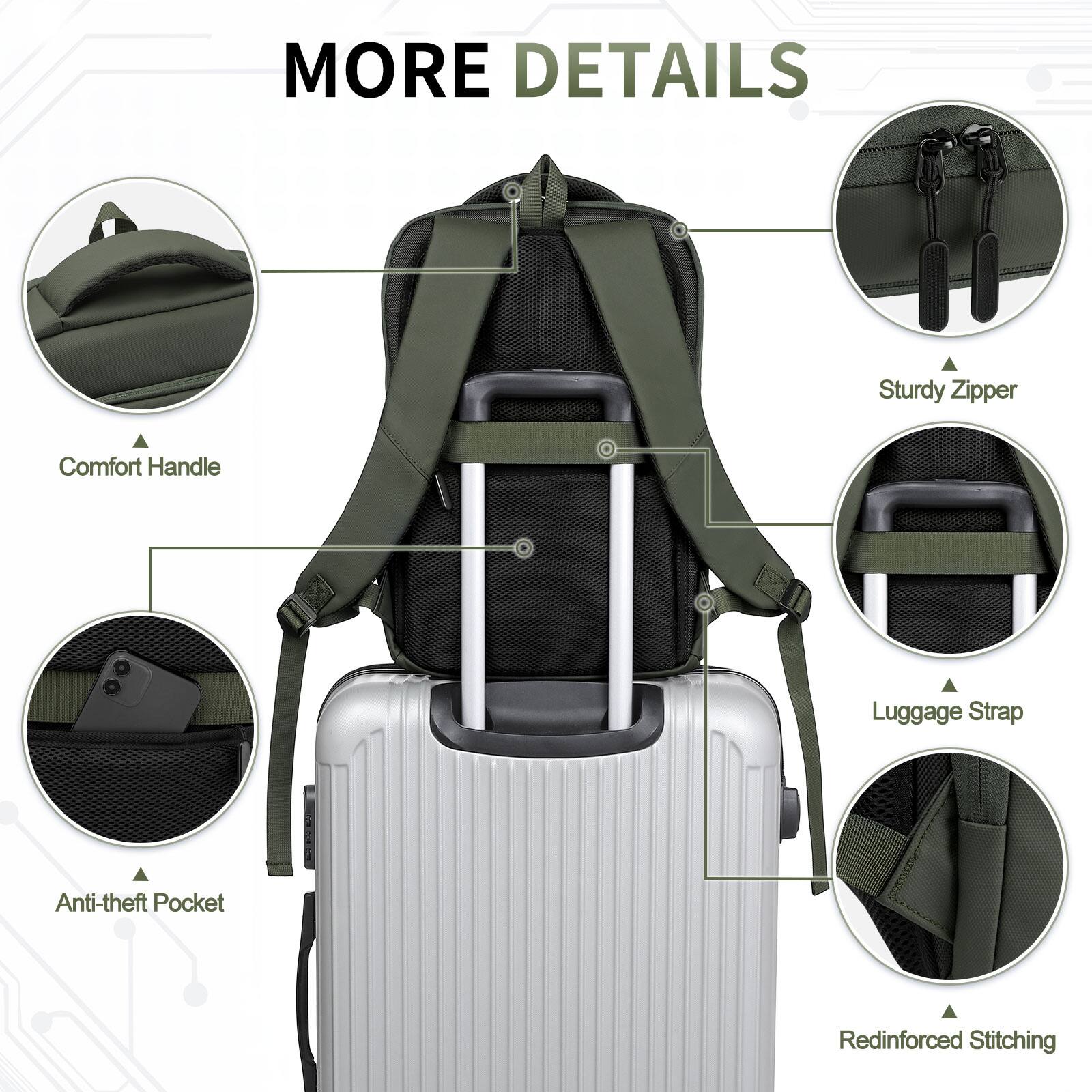 MORE DETAILS

- Sturdy Zipper
- Comfort Handle
- Luggage Strap
- Anti-theft Pocket
- Reinforced Stitching