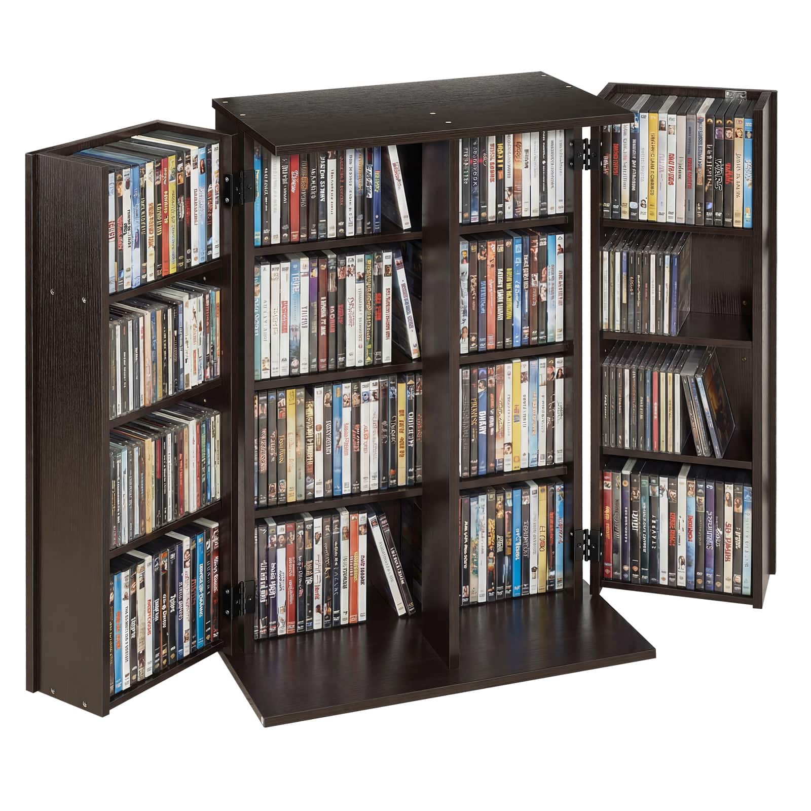 VEVOR - Media Storage Cabinet, 4-Tier DVD Shelf Organizer, 24.02 x 14.49 x 33.31 in Multimedia Storage Organizer for CDs, DVDs - Dark brown