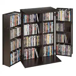 VEVOR - Media Storage Cabinet, 4-Tier DVD Shelf Organizer, 24.02 x 14.49 x 33.31 in Multimedia Storage Organizer for CDs, DVDs - Dark brown