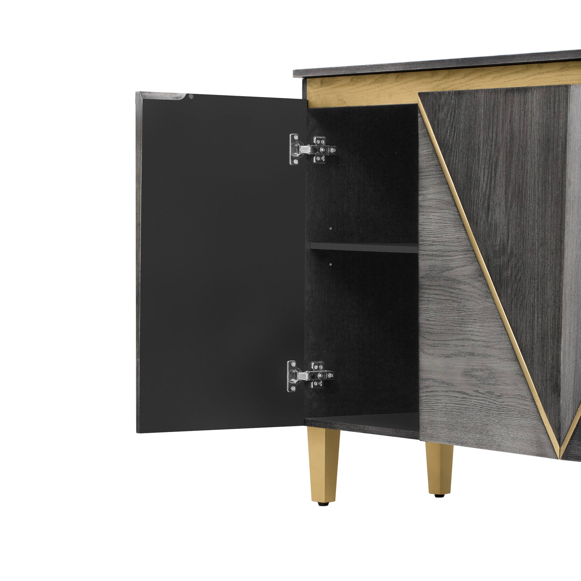 Alt View 6. Spaco - Spaco 60" Retro Buffet Cabinet with 4-Door with Dimensional Effect and Adjustable Shelves,for Dining Living Room Kitchen - Dark Gray.