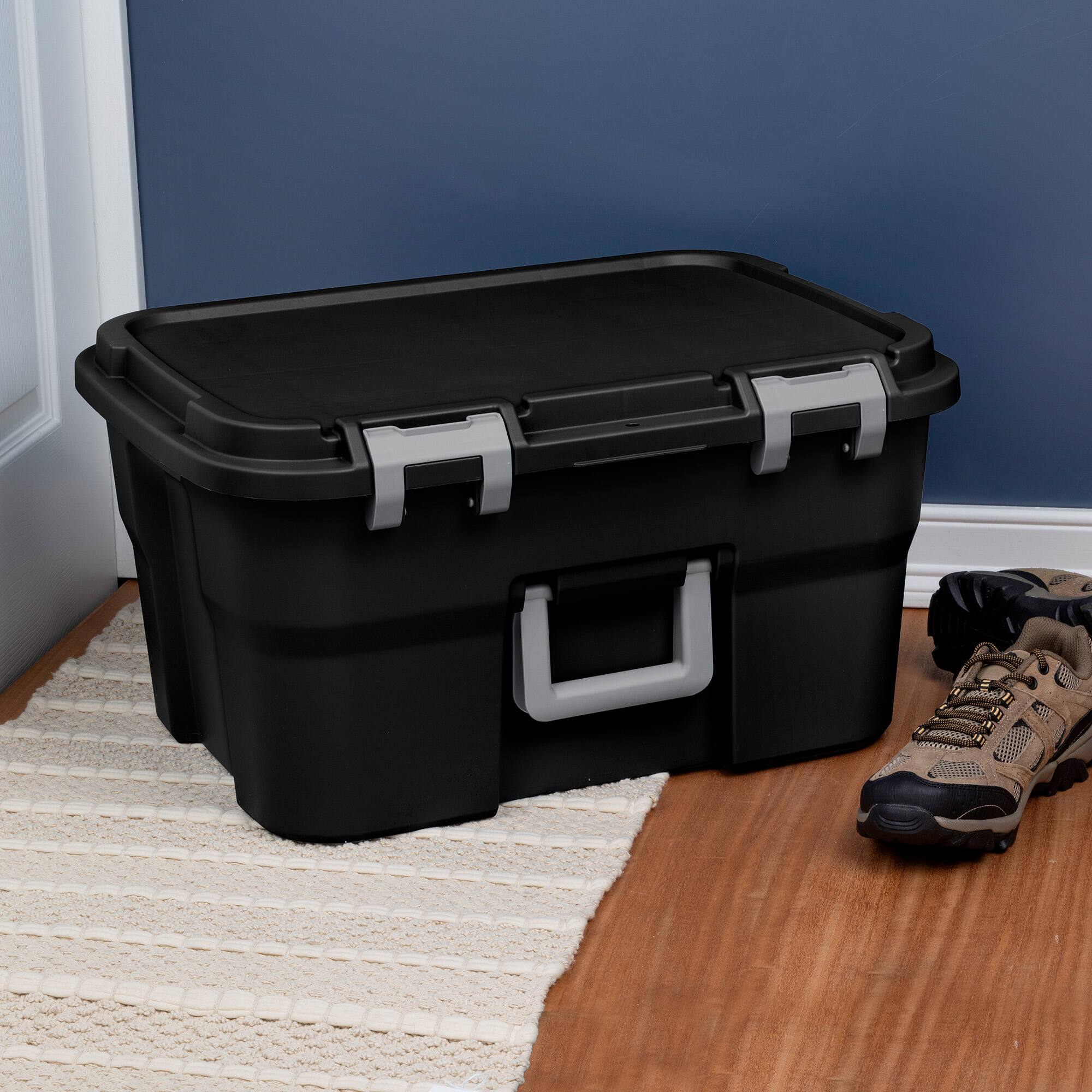 Alt View 3. Sterilite - Sterilite Footlocker, 14 Gal Plastic Storage Container with Lid, Black, 6 Pack.