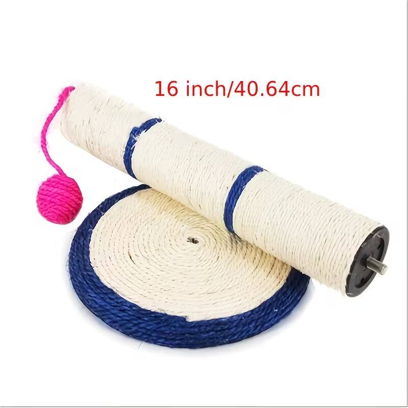 Angle. Oumilen - Sisal Cat Scratching Post with Hanging Pom-Pom Ball & Cartoon Mouse Toys, 16 in Height for Indoor Cats Claw Sharpener - White.