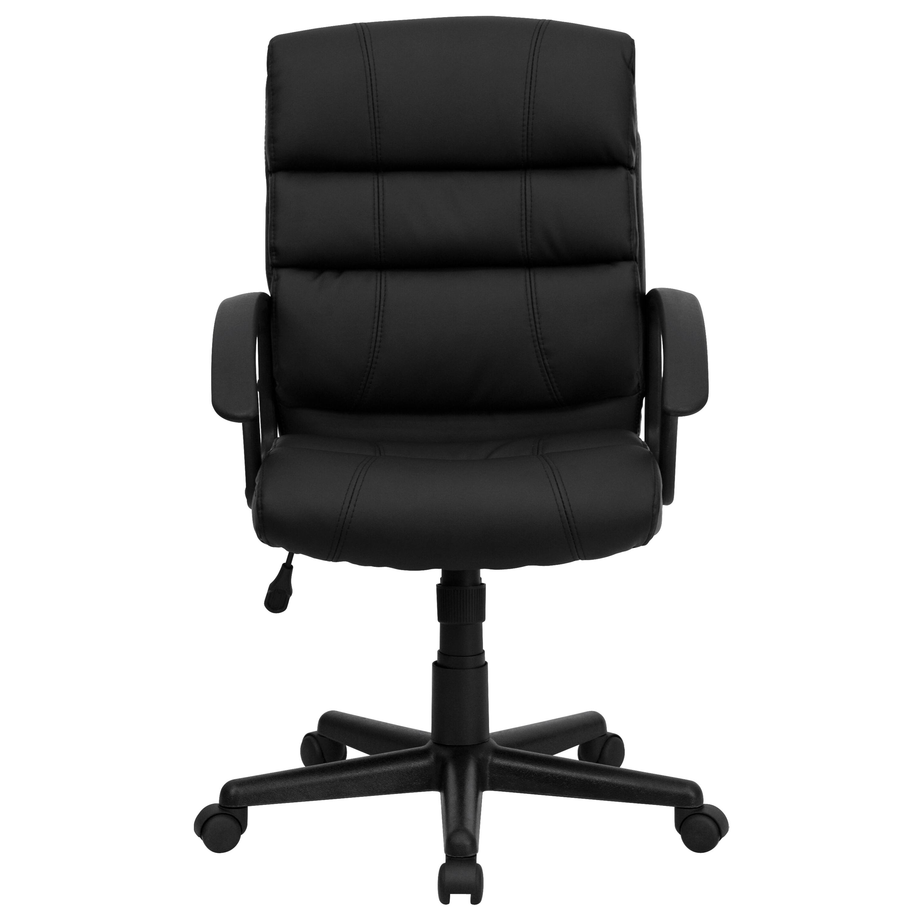 Alt View 6. Emma + Oliver - Mid-Back Leather Swivel Task Office Chair with Accent Divided Back and Arms - Black.