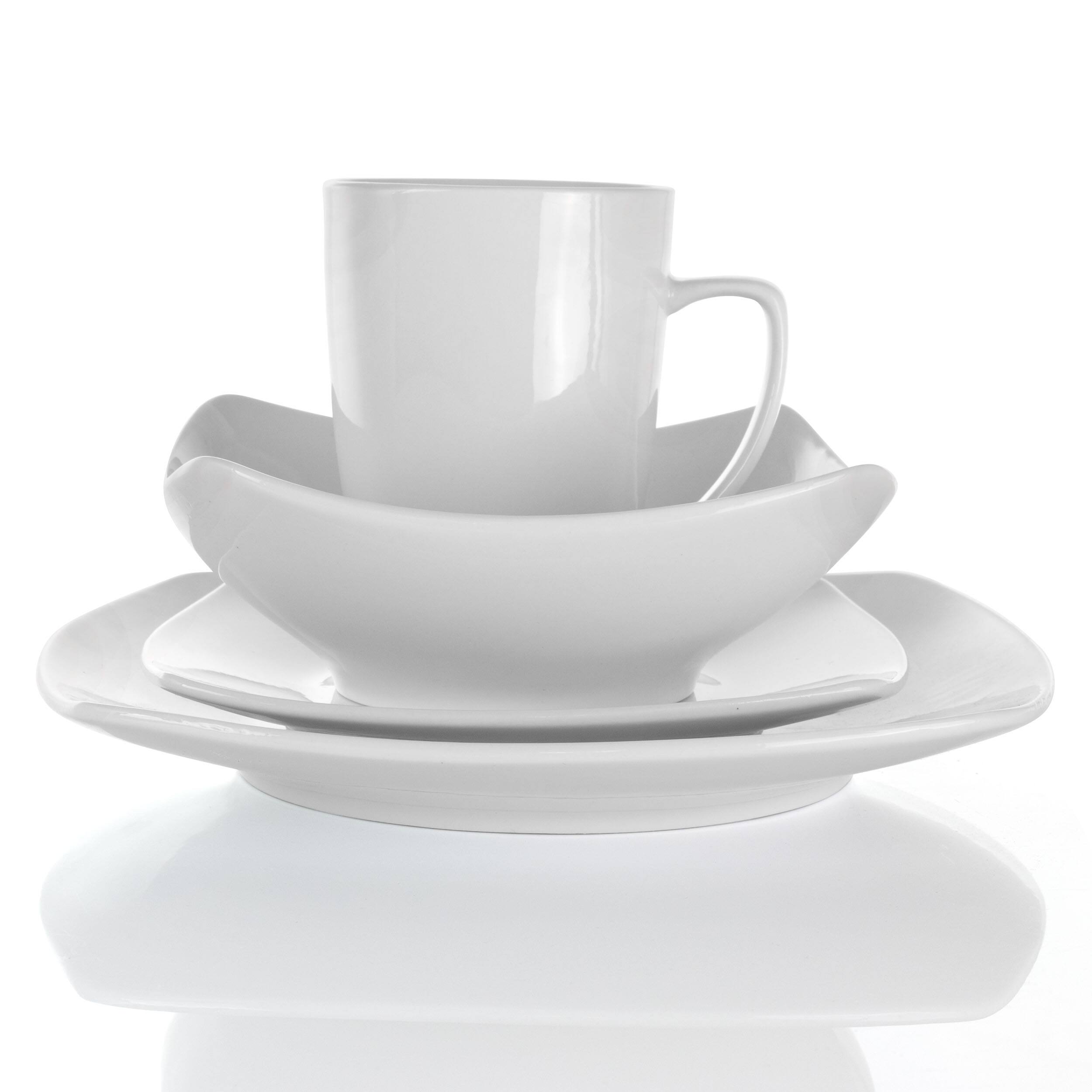 Alt View 1. Elama - Elama Hayes 16 Piece Square Porcelain Dinnerware Set in White - White.