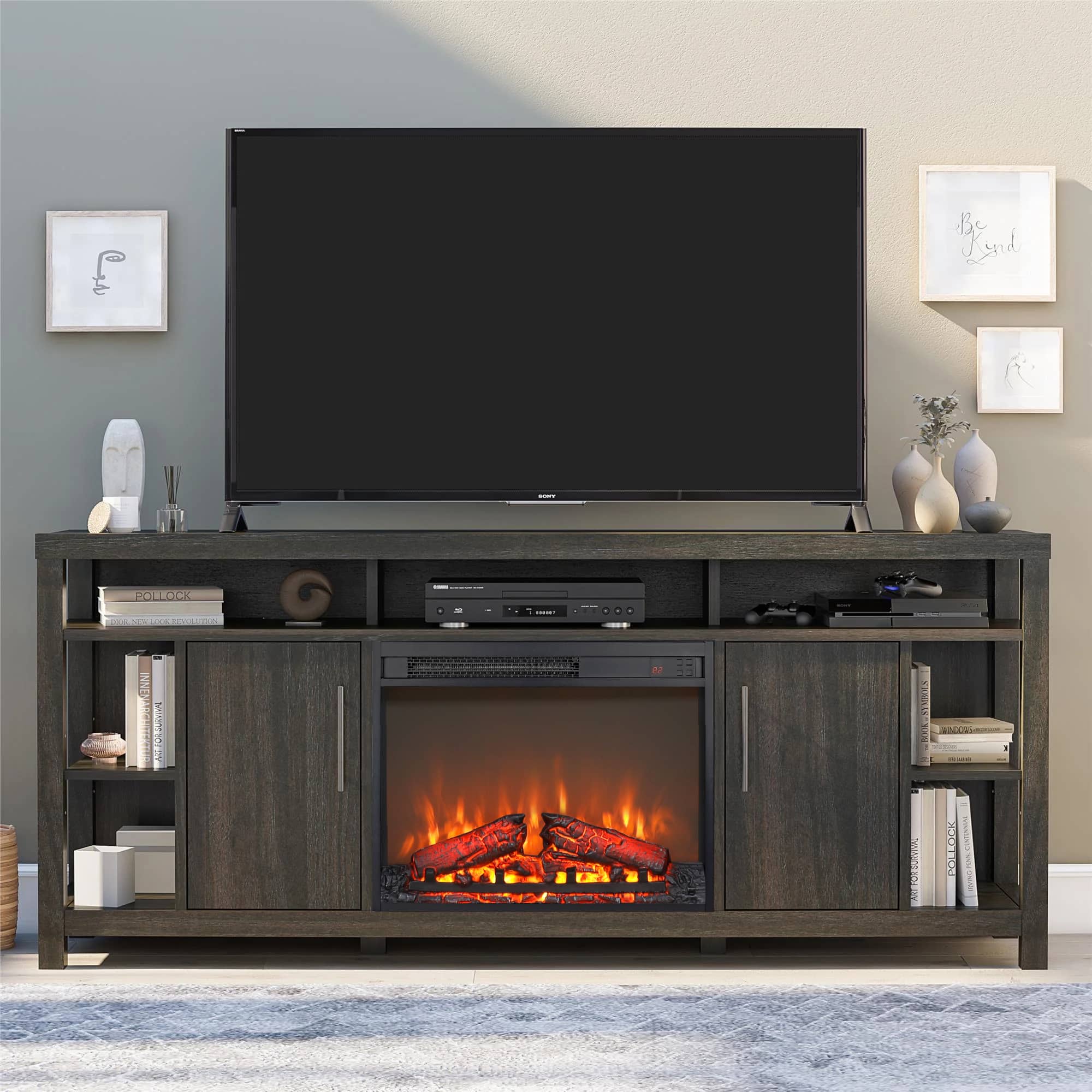 PexFix - 23" Electric Fireplace Insert with Remote, Ultra-Thin Heater, Realistic Log Flame, Timer, Overheat Protection