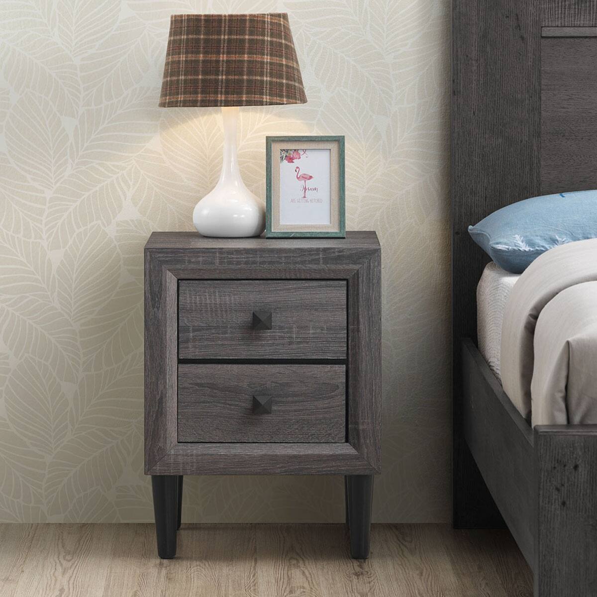 Alt View 13. Costway - 2PCS Nightstand with 2 Drawer Multipurpose Retro Grey Bedside Table Fully Assembled - Gray.