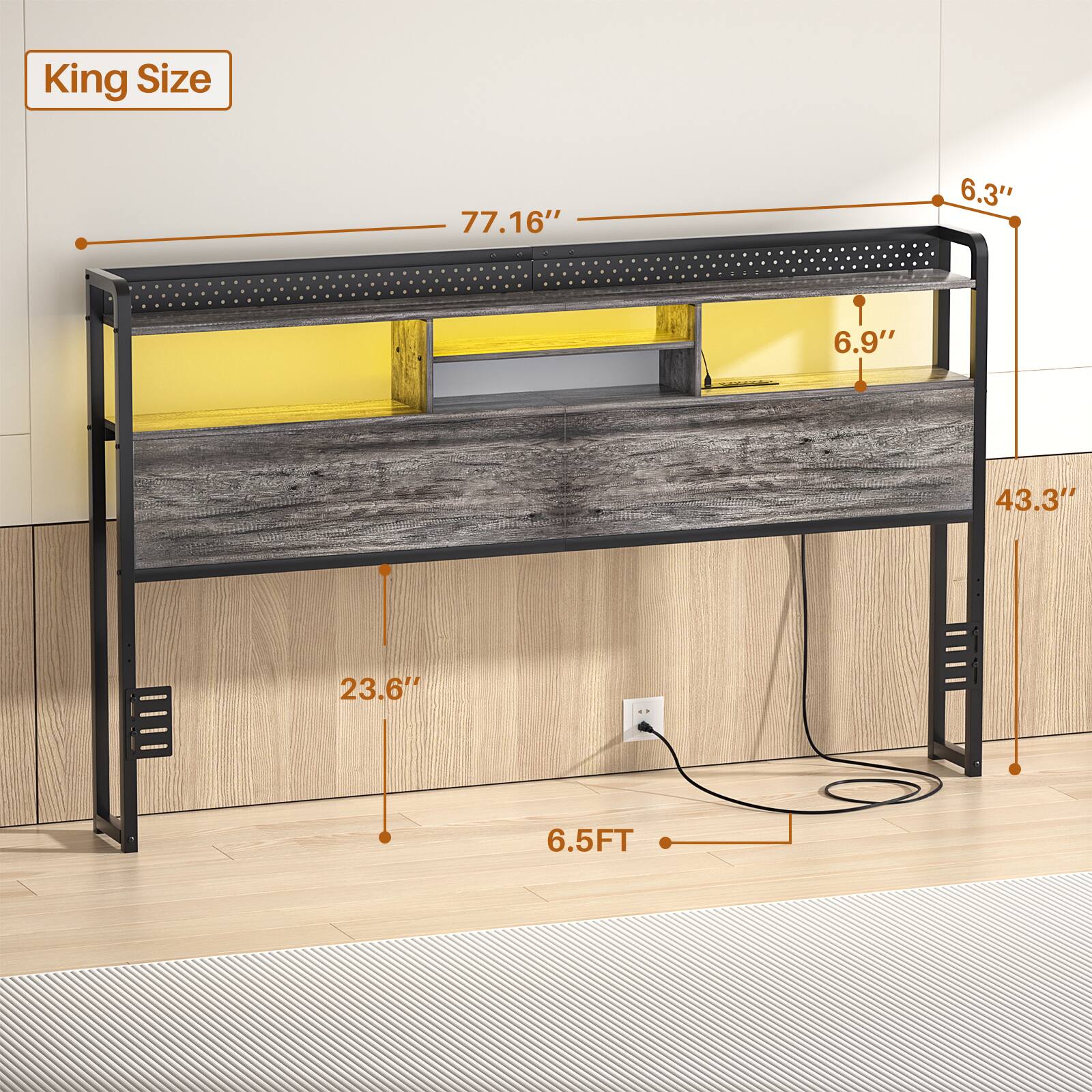 King Size  
77.16"  
6.3"  
6.9"  
43.3"  
23.6"  
6.5FT