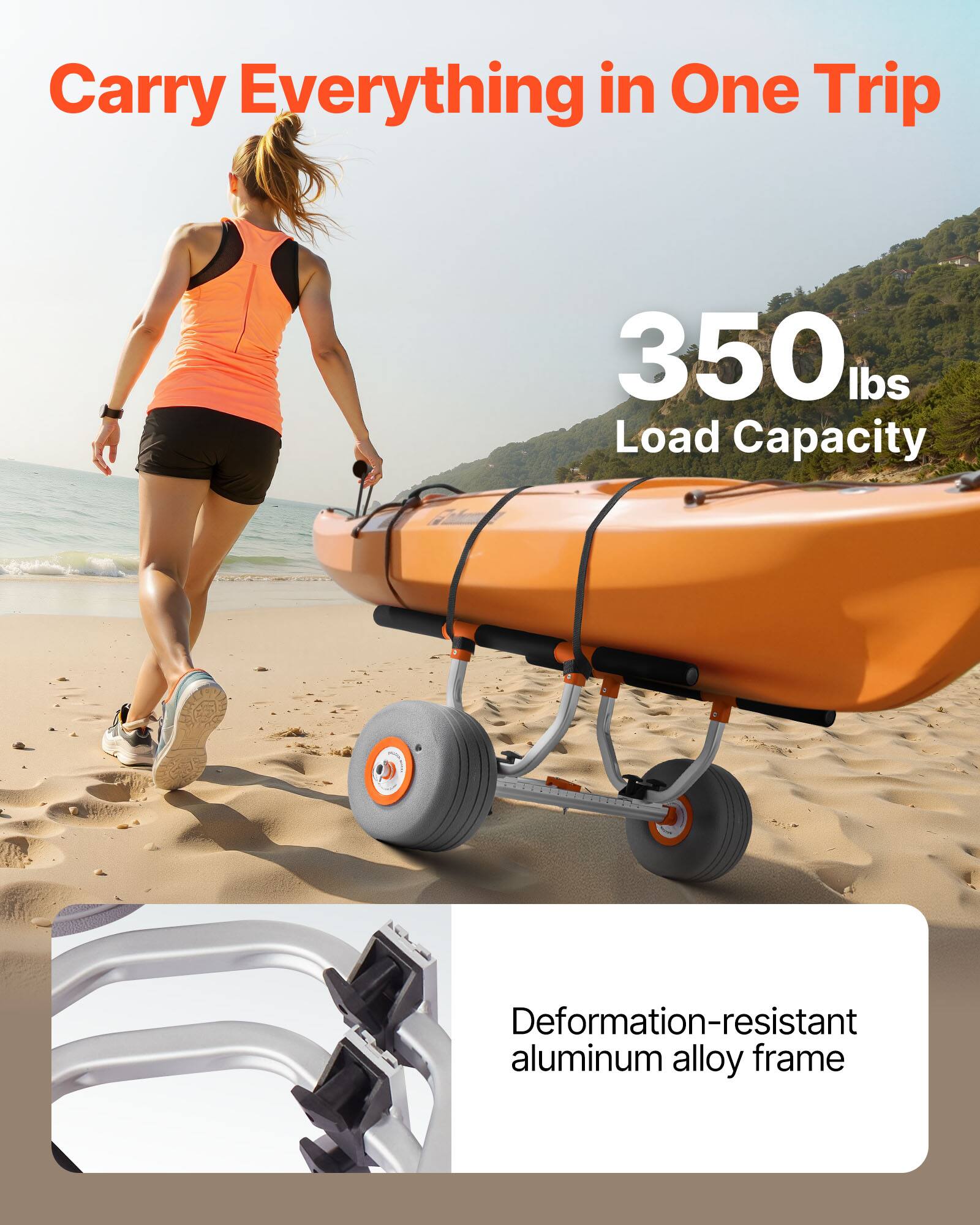 Carry Everything in One Trip  
350 lbs Load Capacity  
Deformation-resistant aluminum alloy frame