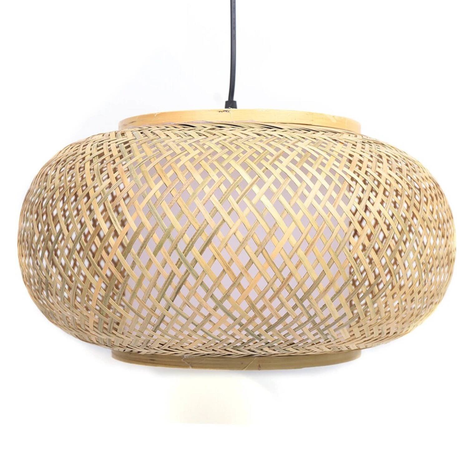 Front. Stock Preferred - 60cm Vintage Bamboo Wicker Rattan Pendant Light - Brown.