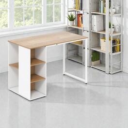 Hivvago - Functional Home Office Desk with Built-In Shelving and Durable Steel Frame - Natural