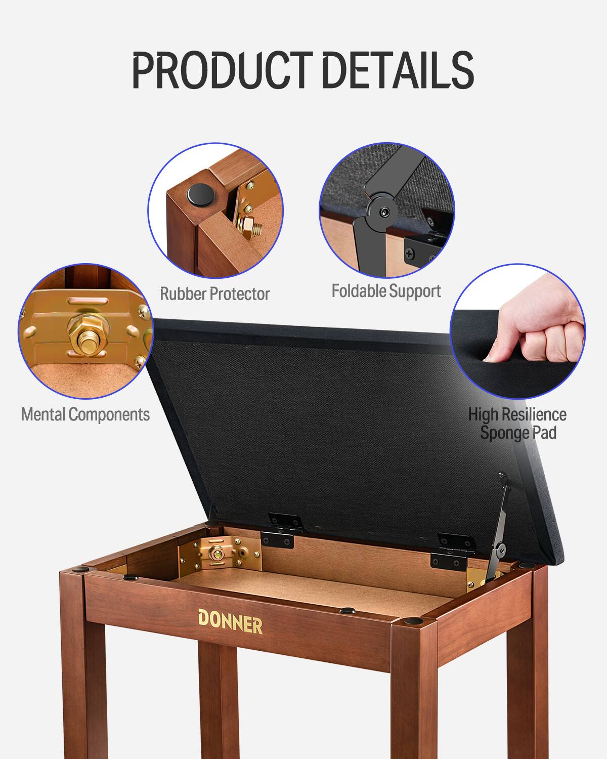 PRODUCT DETAILS Mental Components Rubber Protector Foldable Support High Resilience Sponge Pad DONNER