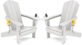 SERWALL - Adirondack Chairs Set of 2 with Cup Holders,Composite Adirondack Chairs,HDPE Outdoor Chairs - White