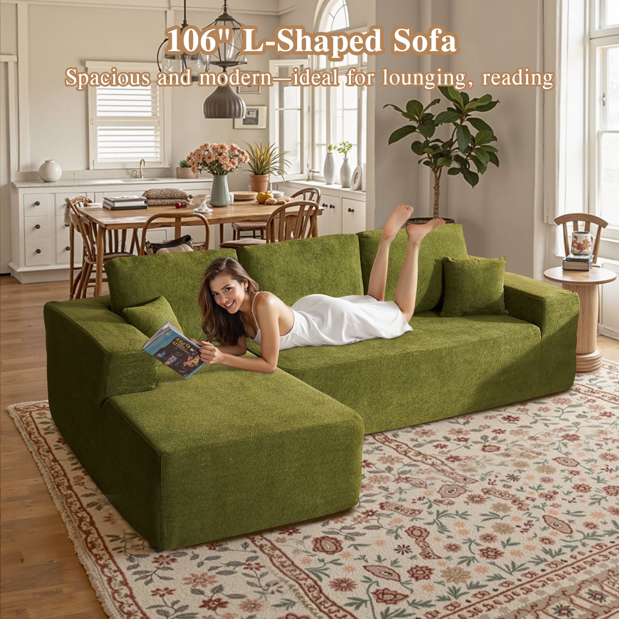 106" L-Shaped Sofa  
Spacious and modern—ideal for lounging, reading