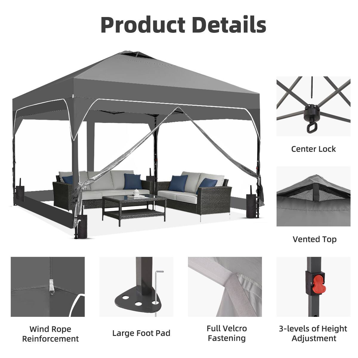 Product Details

- Center Lock
- Vented Top
- Wind Rope Reinforcement
- Large Foot Pad
- Full Velcro Fastening
- 3-levels of Height Adjustment